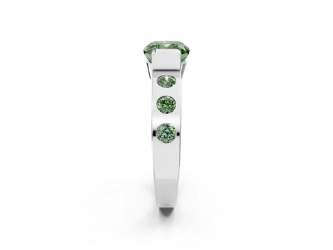 White gold Fancy Green Cushion Cut Brilliant Channel-Set Diamond Ring with Bezel Prong Setting_2