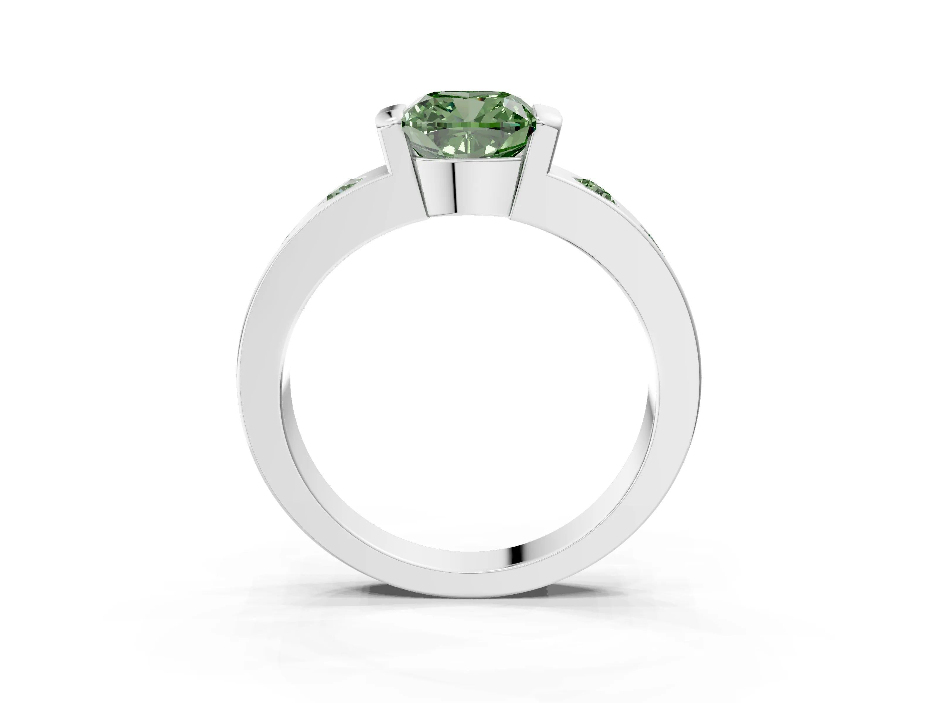 White gold Fancy Green Cushion Cut Brilliant Channel-Set Diamond Ring with Bezel Prong Setting_3