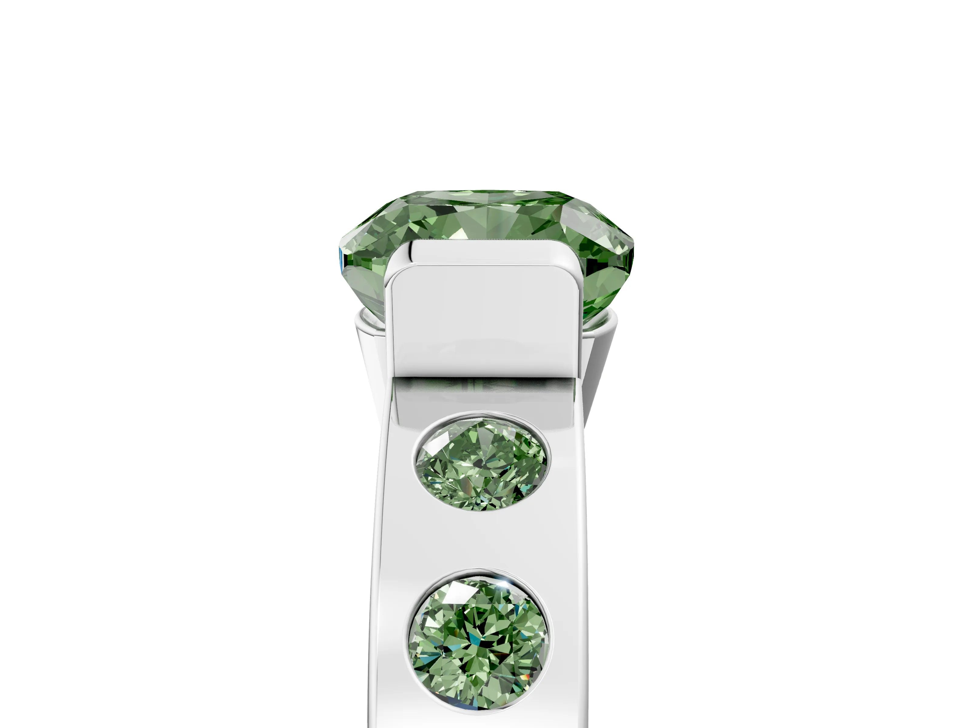 White gold Fancy Green Cushion Cut Brilliant Channel-Set Diamond Ring with Bezel Prong Setting_5