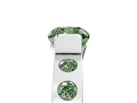 White gold Fancy Green Cushion Cut Brilliant Channel-Set Diamond Ring with Bezel Prong Setting_5