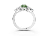 White gold Fancy Green Cushion Cut Brilliant Diamond Cluster Accent Solitaire Ring with Prong Setting_15