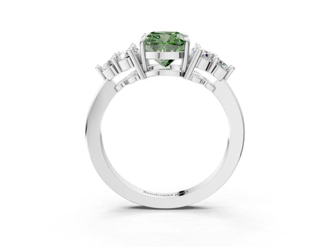 White gold Fancy Green Cushion Cut Brilliant Diamond Cluster Accent Solitaire Ring with Prong Setting_15