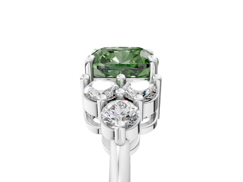White gold Fancy Green Cushion Cut Brilliant Diamond Cluster Accent Solitaire Ring with Prong Setting_17