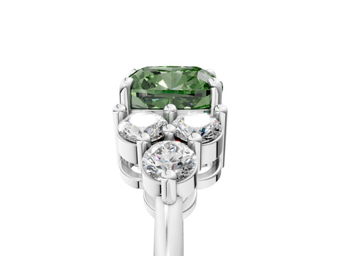 White gold Fancy Green Cushion Cut Brilliant Diamond Cluster Accent Solitaire Ring with Prong Setting_5