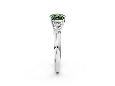 White gold Fancy Green Cushion Cut Brilliant Diamond Five-Stone Engagement Ring with Prong Setting on a Classic Band_5
