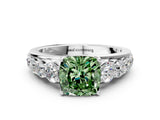 White gold Fancy Green Cushion Cut Brilliant Diamond Pavé Band with Six-Prong Setting_12