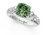 White gold Fancy Green Cushion Cut Brilliant Diamond Pavé Band with Six-Prong Setting_13