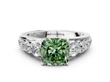 White gold Fancy Green Cushion Cut Brilliant Diamond Pavé Band with Six-Prong Setting_18