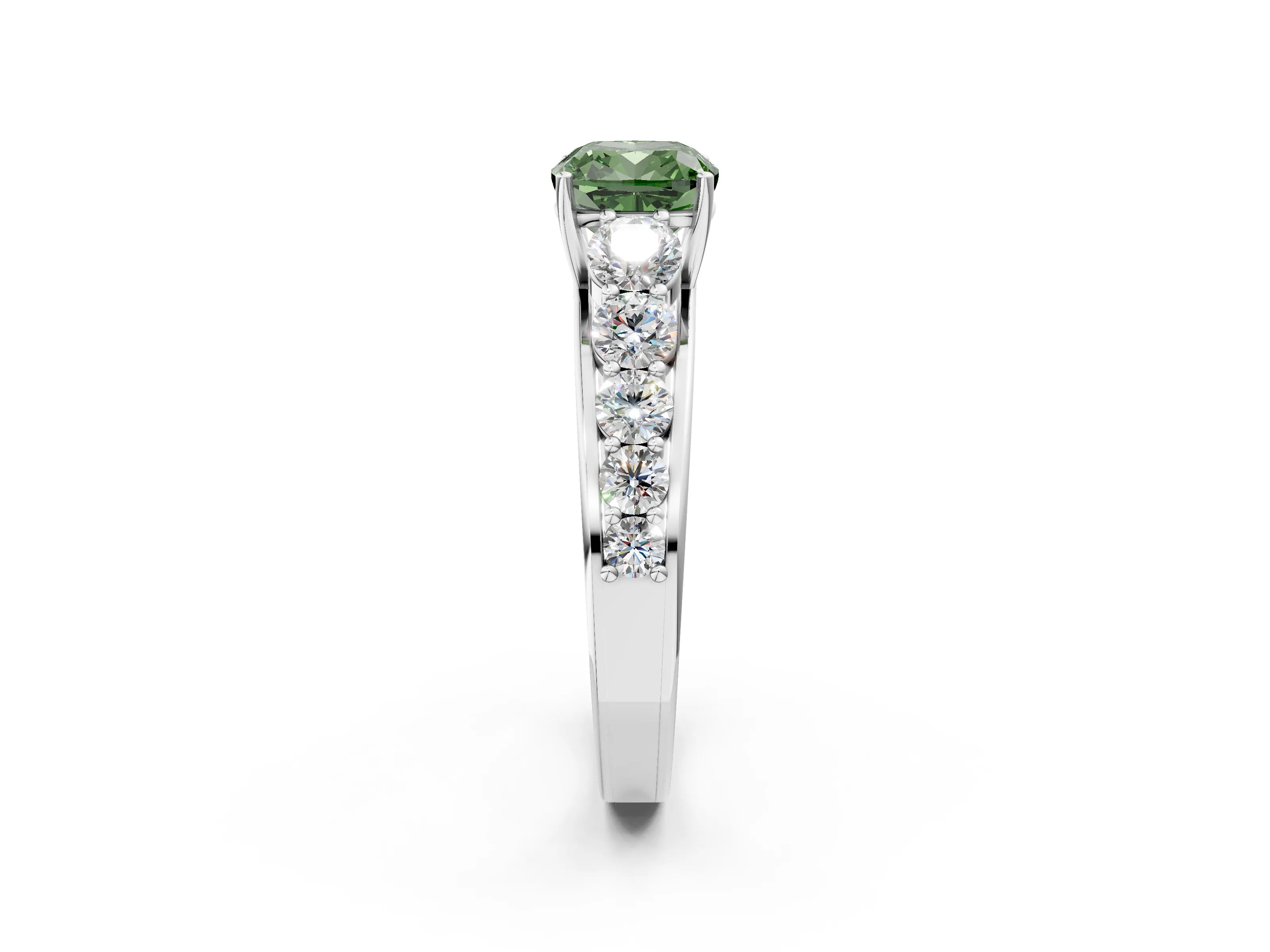 White gold Fancy Green Cushion Cut Brilliant Diamond Pavé Band with Six-Prong Setting_2