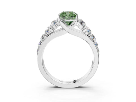 White gold Fancy Green Cushion Cut Brilliant Diamond Pavé Band with Six-Prong Setting_3