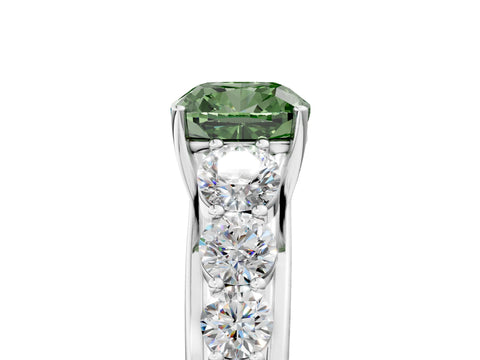 White gold Fancy Green Cushion Cut Brilliant Diamond Pavé Band with Six-Prong Setting_5