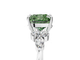 14K White Gold 2.31 Carat Green VVS2 Cushion Brilliant Diamond Solitaire Ring with Pear Side Stones and Four-Prong Setting