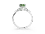 14K White Gold 2.31 Carat Green VVS2 Cushion Brilliant Diamond Solitaire Ring with Pear Side Stones and Four-Prong Setting