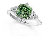 White gold Fancy Green Cushion Cut Brilliant Diamond with Cluster Setting on a Beaded Band and Four-Prong Setting_22