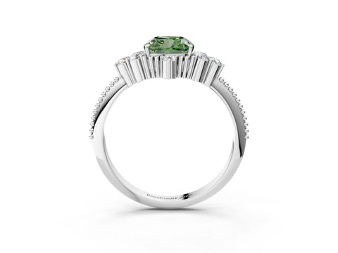 White gold Fancy Green Cushion Cut Brilliant Diamond with Cluster Setting on a Beaded Band and Four-Prong Setting_27