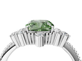 White gold Fancy Green Cushion Cut Brilliant Diamond with Cluster Setting on a Beaded Band and Four-Prong Setting_4
