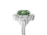 White gold Fancy Green Cushion Cut Brilliant Diamond with Cluster Setting on a Beaded Band and Four-Prong Setting_5
