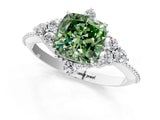White gold Fancy Green Cushion Cut Brilliant Diamond with Cluster Setting on a Beaded Band and Four-Prong Setting_68