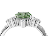 White gold Fancy Green Cushion Cut Brilliant Diamond with Cluster Setting on a Beaded Band and Four-Prong Setting_71