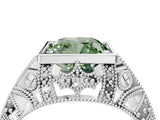 White gold Fancy Green Cushion Cut Brilliant Milgrain Filigree Diamond Ring with Square Prong Setting_4
