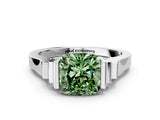 White gold Fancy Green Cushion Cut Brilliant Solitaire Diamond Ring with Channel Set Band and Bar Prong Setting_6