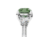 White gold Fancy Green Cushion Cut Brilliant Three-Stone Diamond Ring with Pavé Band and Four-Prong Setting_20