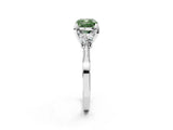 White gold Fancy Green Cushion Cut Brilliant Three-Stone Diamond Ring with Pavé Band and Four-Prong Setting_29