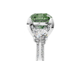 White gold Fancy Green Cushion Cut Brilliant Three-Stone Diamond Ring with Pavé Band and Four-Prong Setting_32