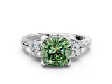 White gold Fancy Green Cushion Cut Brilliant Three-Stone Diamond Ring with Pavé Band and Four-Prong Setting_39