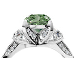 White gold Fancy Green Cushion Cut Brilliant Three-Stone Diamond Ring with Pavé Band and Four-Prong Setting_43