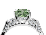 White gold Fancy Green Cushion Cut Brilliant Three-Stone Pave Band with Four-Prong Setting_4