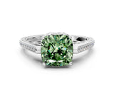 White gold Fancy Green Cushion  Cut Cathedral Pave Diamond Engagement Ring with Six-Prong Setting_35