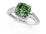 White gold Fancy Green Cushion  Cut Cathedral Pave Diamond Engagement Ring with Six-Prong Setting_36