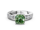 White gold Fancy Green Cushion  Cut Channel Set Diamond Engagement Ring with Four-Prong Setting_251