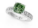 White gold Fancy Green Cushion  Cut Channel Set Diamond Engagement Ring with Four-Prong Setting_252