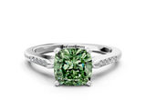 White gold Fancy Green Cushion  Cut Channel Set Solitaire Engagement Ring with Four-Prong Setting_231