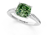 White gold Fancy Green Cushion  Cut Channel Set Solitaire Engagement Ring with Four-Prong Setting_232