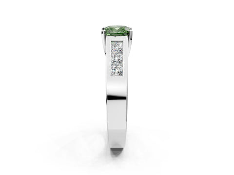 White gold Fancy Green Cushion Cut Cut Channel Set Solitaire Ring with Four-Prong Setting_14