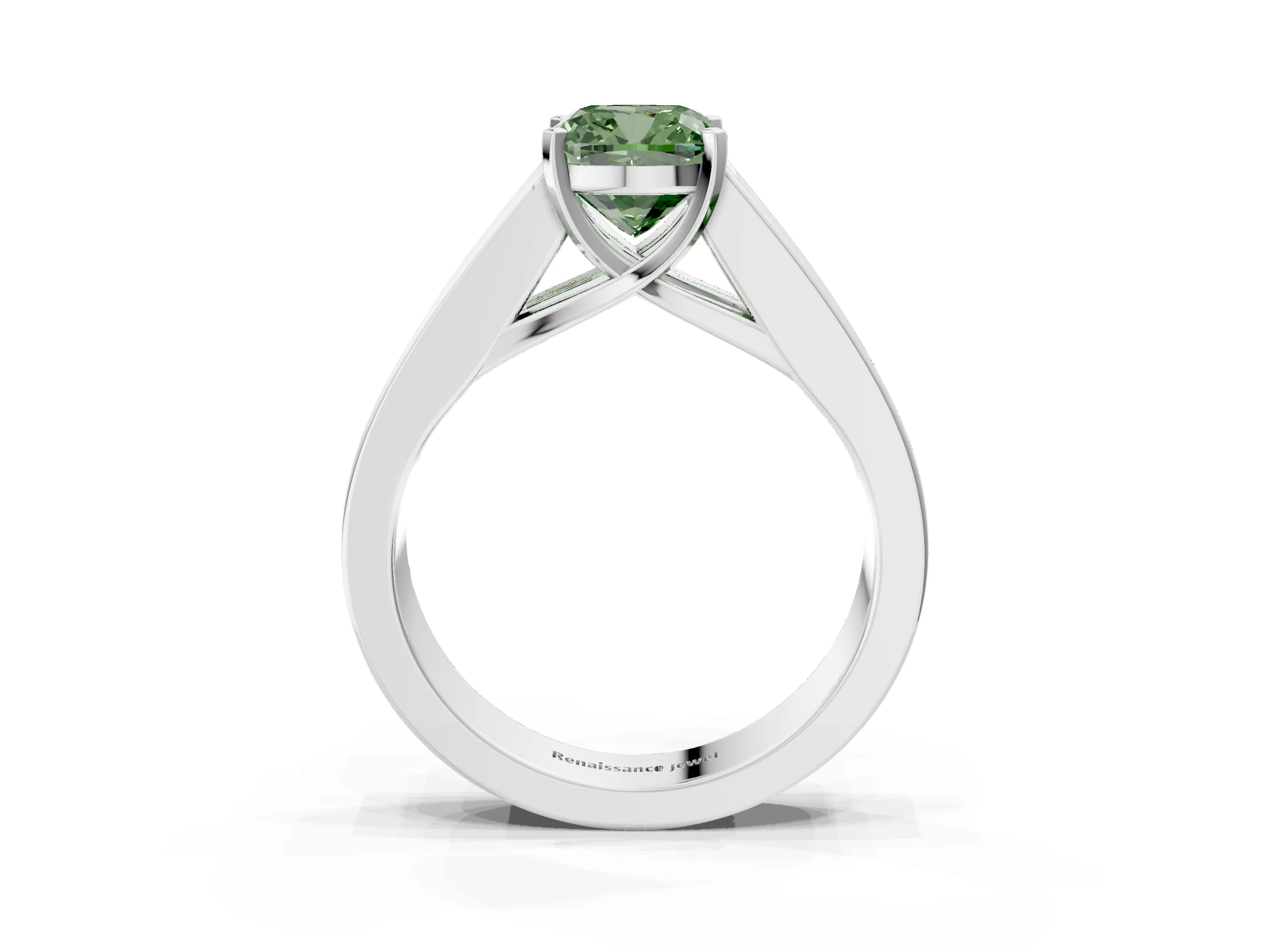 White gold Fancy Green Cushion Cut Cut Channel Set Solitaire Ring with Four-Prong Setting_15