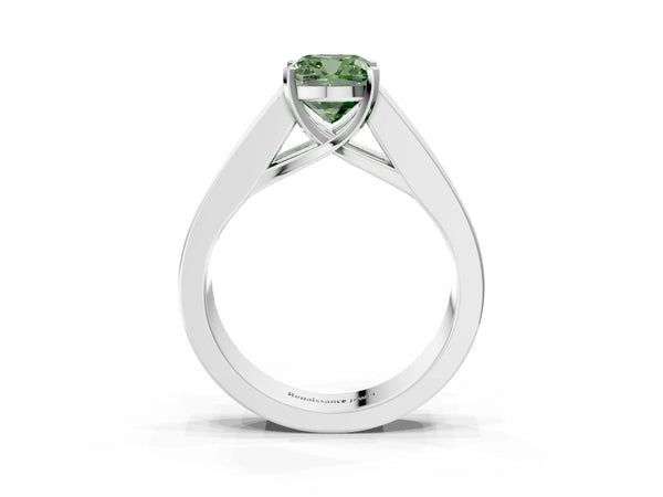 Platinum Fancy Green Cushion Cut Cut Channel Set Solitaire Ring with Four-Prong Setting