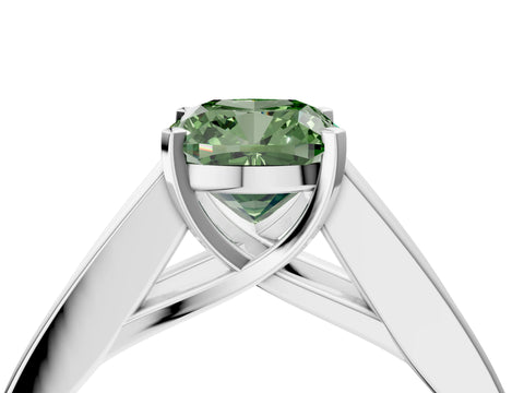 White gold Fancy Green Cushion Cut Cut Channel Set Solitaire Ring with Four-Prong Setting_16