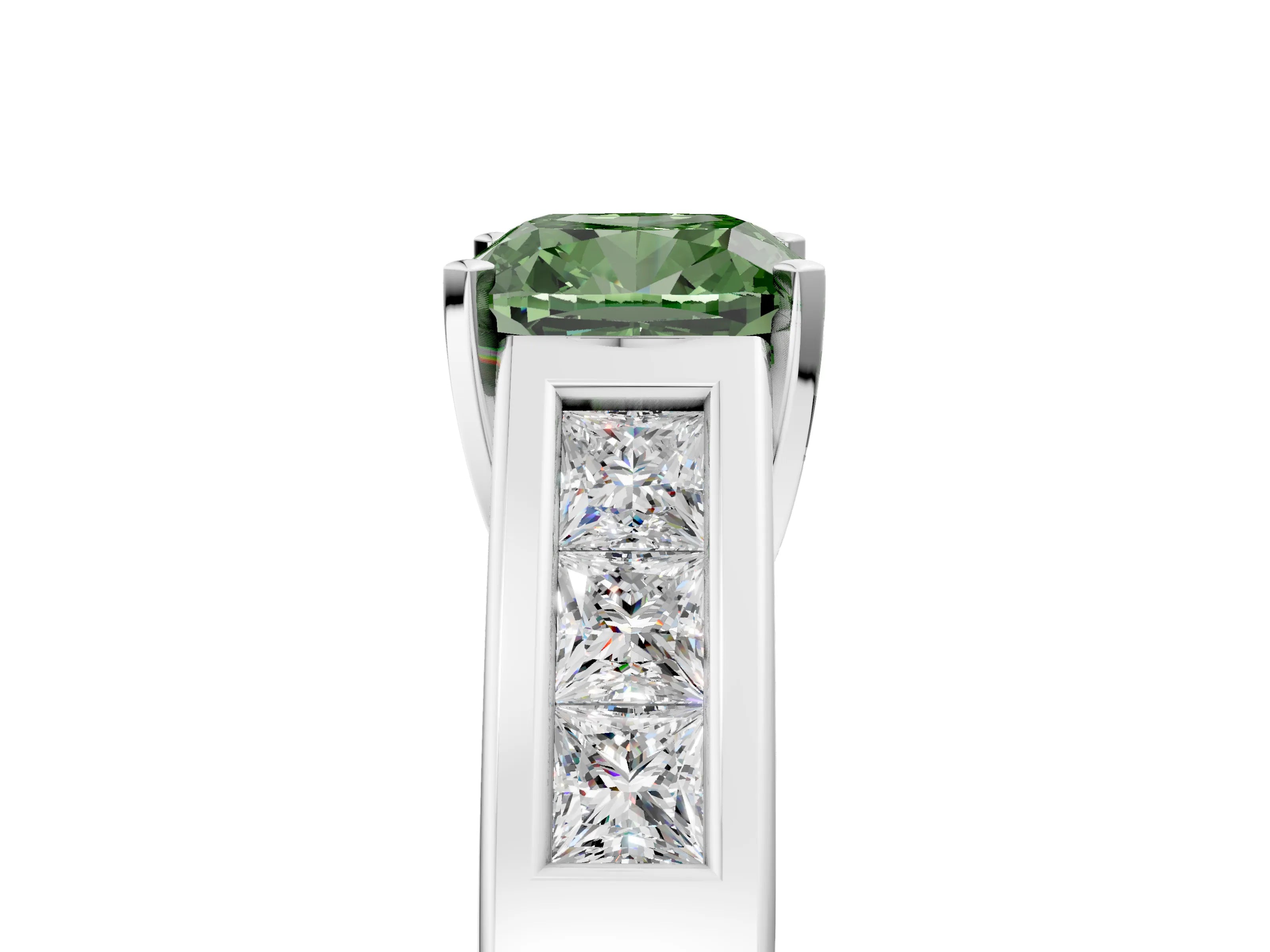 White gold Fancy Green Cushion Cut Cut Channel Set Solitaire Ring with Four-Prong Setting_17