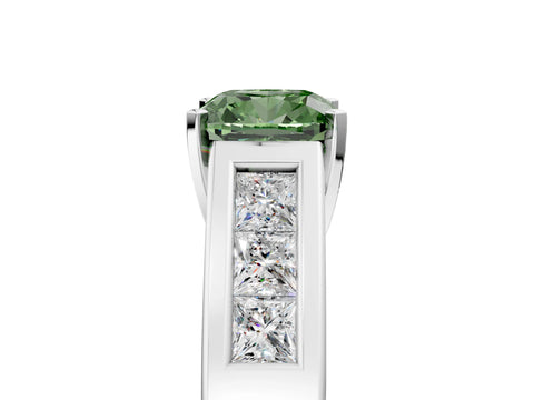 White gold Fancy Green Cushion Cut Cut Channel Set Solitaire Ring with Four-Prong Setting_17