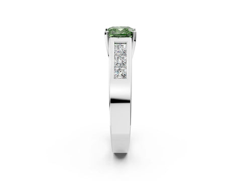 White gold Fancy Green Cushion Cut Cut Channel Set Solitaire Ring with Four-Prong Setting_2