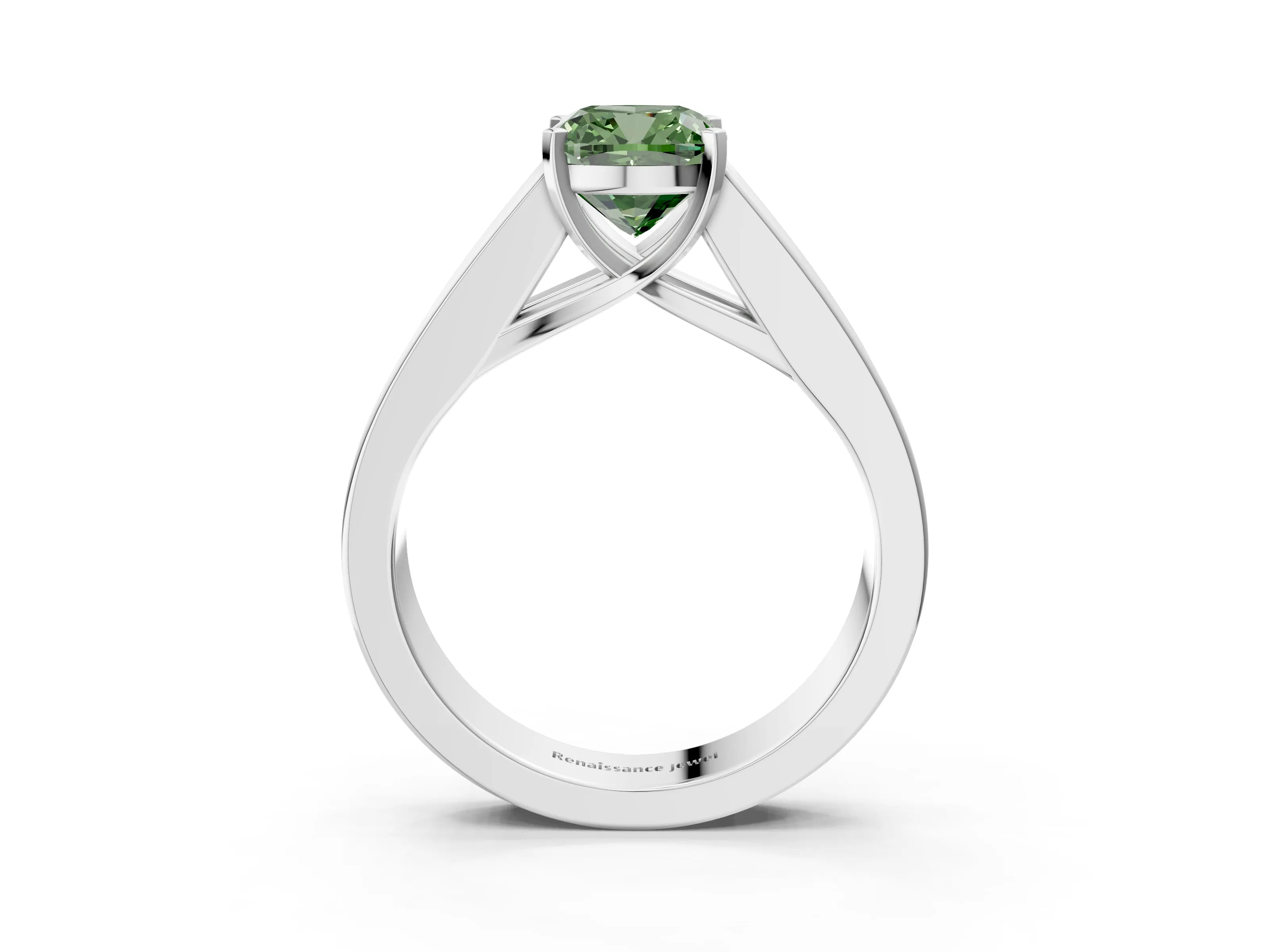 White gold Fancy Green Cushion Cut Cut Channel Set Solitaire Ring with Four-Prong Setting_3