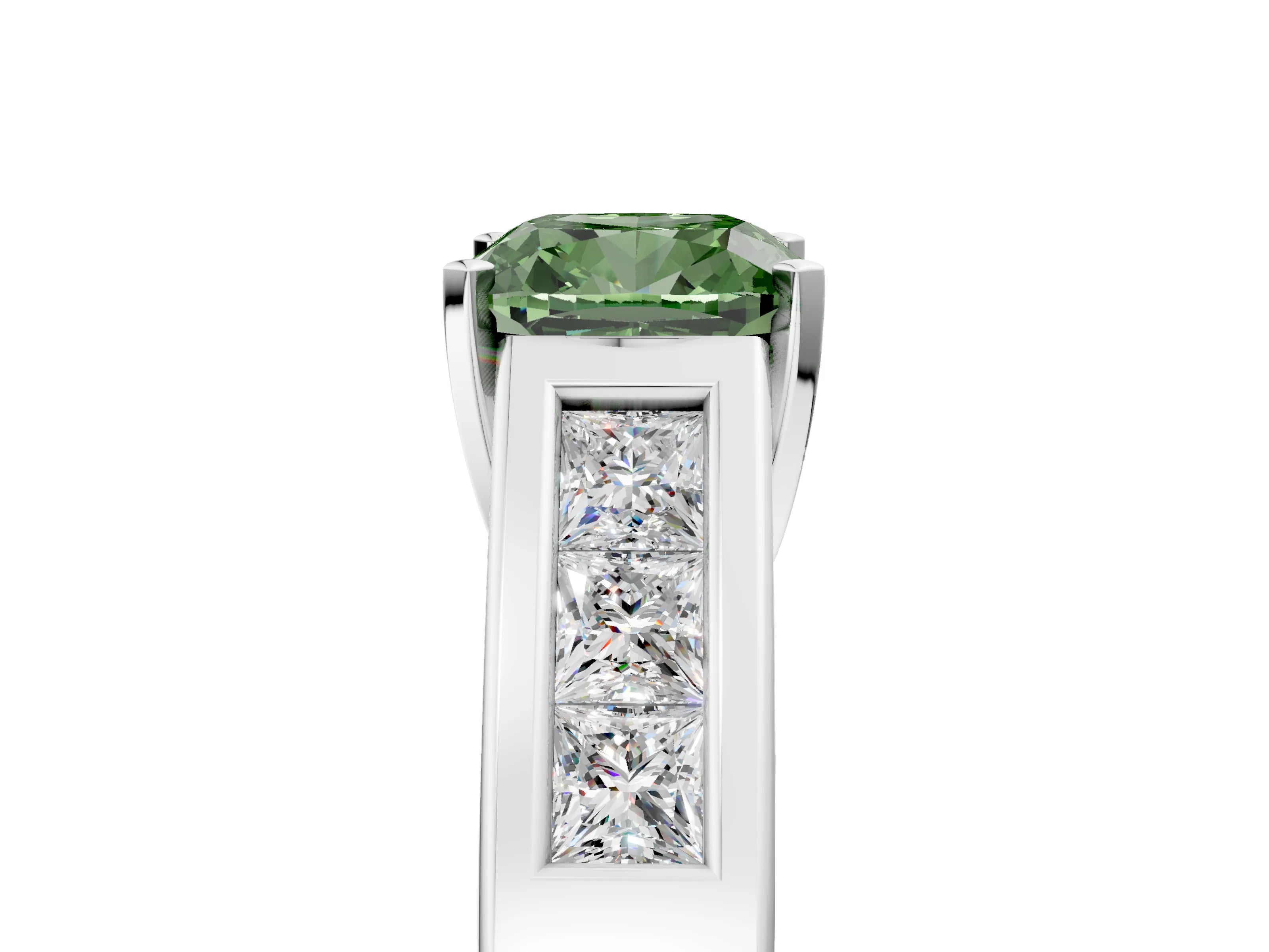 White gold Fancy Green Cushion Cut Cut Channel Set Solitaire Ring with Four-Prong Setting_5