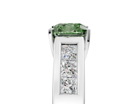White gold Fancy Green Cushion Cut Cut Channel Set Solitaire Ring with Four-Prong Setting_5