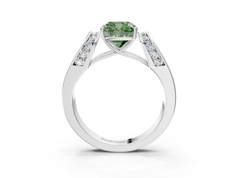 White gold Fancy Green Cushion Cut Cut Diamond Channel Set Solitaire Ring with Four-Prong Setting_27