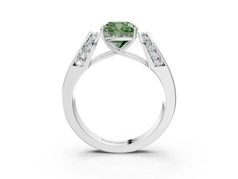 White gold Fancy Green Cushion Cut Cut Diamond Channel Set Solitaire Ring with Four-Prong Setting_3