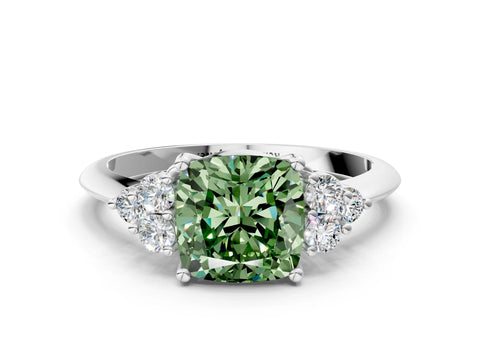 White gold Fancy Green Cushion Cut Cut Diamond Cluster Ring with Solitaire Band and Four-Prong Setting_12